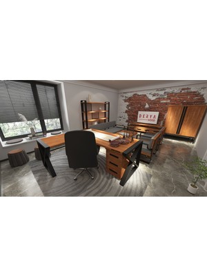Deryawood Gold Dogal Ahşap Modüllü Ofis Masası -Çalışma Masası-160*85-60*75 cm