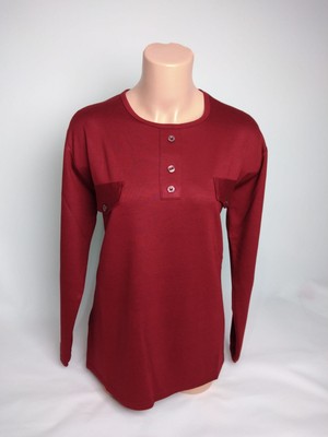 Yaşar Triko Kadın Bordo Bisiklet Yaka Patlı Düğmeli Yırtmaçlı Uzun Kollu Bilek Lastikli Iki Iplik Bluz