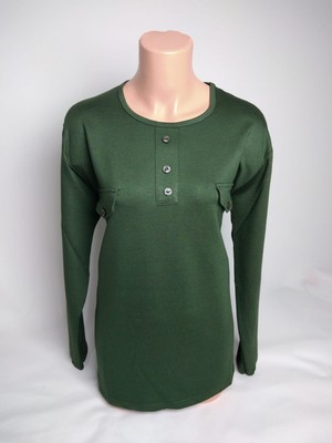 Yaşar Triko Kadın Yeşil Bisiklet Yaka Patlı Düğmeli Yırtmaçlı Uzun Kollu Bilek Lastikli Iki Iplik Bluz