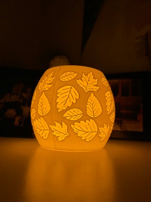 Root Made Yaprak Desenli Tealight Mumluk Oval Vazo Dekoratif Obje Sonbahar Dekorlu Kitaplık Sehpa Konsol Süsü