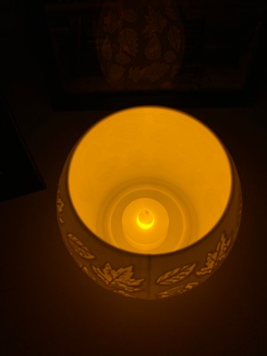 Root Made Yaprak Desenli Tealight Mumluk Oval Vazo Dekoratif Obje Sonbahar Dekorlu Kitaplık Sehpa Konsol Süsü