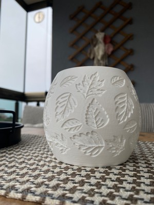 Root Made Yaprak Desenli Tealight Mumluk Oval Vazo Dekoratif Obje Sonbahar Dekorlu Kitaplık Sehpa Konsol Süsü