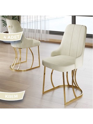 Canisa Puva Serisi 4 Adet Sandalye Babyface Ithal Kumaş Gold Metal Ayaklı