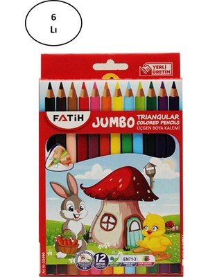 Fatih Jumbo Üçgen Triangular Kuruboya Kalemi 12 Renk 6'lı