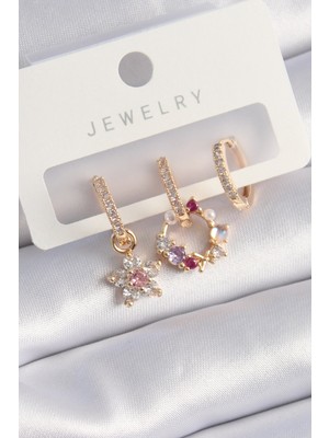 Clariss Pirinç Gold Renk Zirkon Taşlı Çiçek Model Kadın Küpe