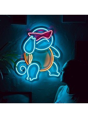 Squirtle Modern ve Şık Metal Üzerine Neon Duvar Dekoru - Pokemon Temalı LED Işık | 48.5 cm x 53.8 cm