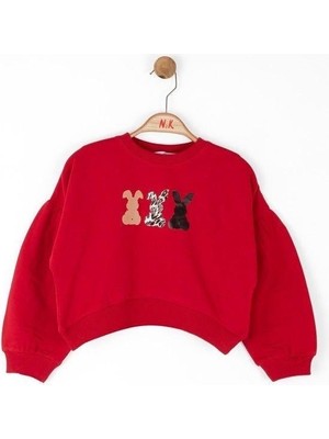 NK Kız Çocuk Pamuklu Orta Kalınlık Tavşan Baskılı Sweatshirt