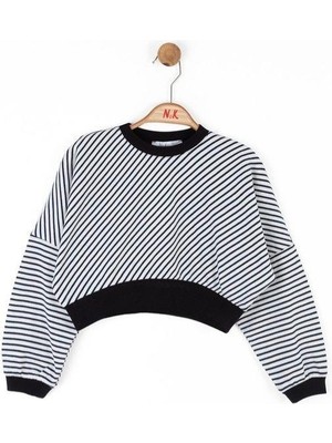 NK Kız Çocuk Pamuklu Çizgili Crop Sweatshirt