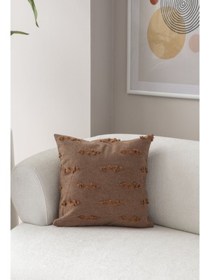 Dekomall Şerit Bohem Punch Dokuma Kırlent Kılıfı Kahverengi