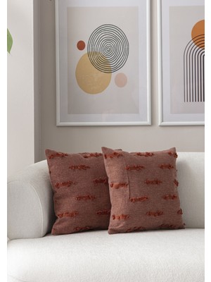 Dekomall 2'li Set Şerit Bohem Punch Dokuma Kırlent Kılıfı Kiremit