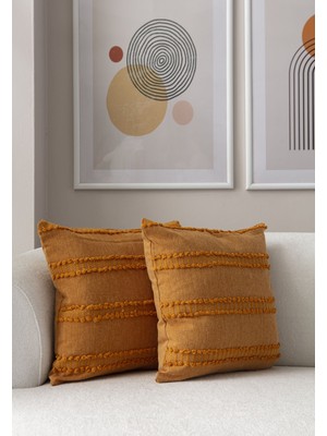 Dekomall 2'li Set Şerit Desen Bohem Punch Dokuma Kırlent Kılıfı Turuncu