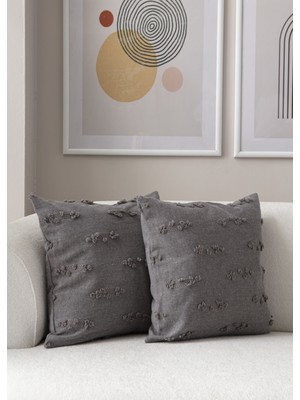 Dekomall 2'li Set Şerit Bohem Punch Dokuma Kırlent Kılıfı Gri