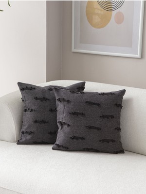 Dekomall 2'li Set Şerit Bohem Punch Dokuma Kırlent Kılıfı Siyah