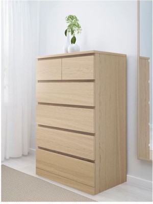 IKEA Malm 6 Çekmeceli Şifonyer 80X123 cm  Ağartılmış Meşe Kaplama