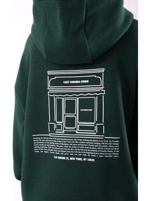 Cafe Relaxed Fit Hoodie Kadın - Yeşil