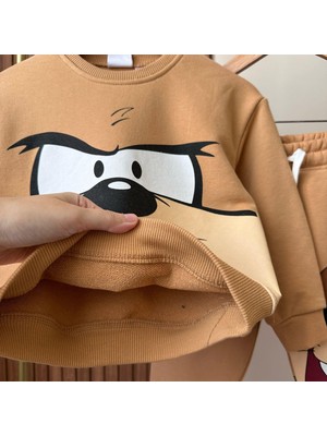 Magu Erkek Çocuk Tazmanya Desenli 3 Iplik Kışlık Pamuklu Sweatshirt Eşofman Alt-Üst Takım