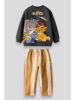 Magu Erkek Çocuk Lion King Aslan Kral Desenli Kışlık 3 Iplik Pamuklu Sweatshirt Eşofman Alt-Üst Takım