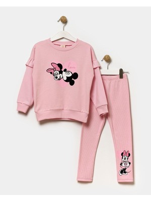 Magu Kız Çocuk Minnie Mouse Pamuklu Sweatshirt Tayt Alt-Üst Takım