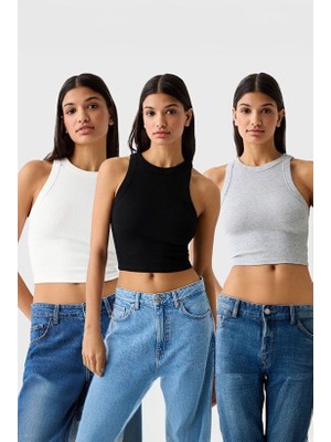 The Champ Clothing Halter Yaka Crop Atlet Seti 3'lü %95 Pamuk Slim Fit Tasarım