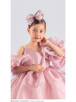 Magu Kız Çocuk Gazel Kumaş Tütü Etekli Kabarık Kollu Taçlı Kız Çocuk Abiye Elbise