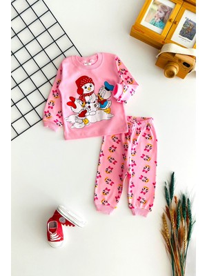 Derin Bebe Neşeli Bebekler Baby Kardan Adamlı Baby Du& Baby Daisy DuBaskılı Pijama Takım Pembe