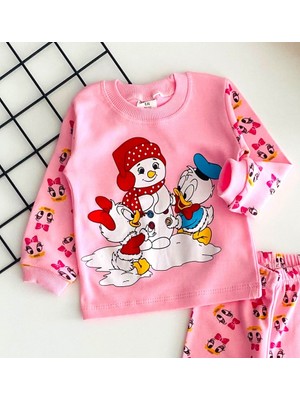 Derin Bebe Neşeli Bebekler Baby Kardan Adamlı Baby Du& Baby Daisy DuBaskılı Pijama Takım Pembe