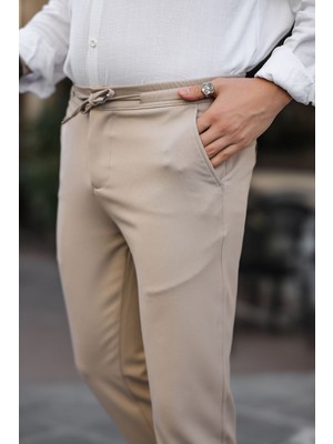Slimfit Jogger Mevsimlik Bej Likralı Rahat Pantolon