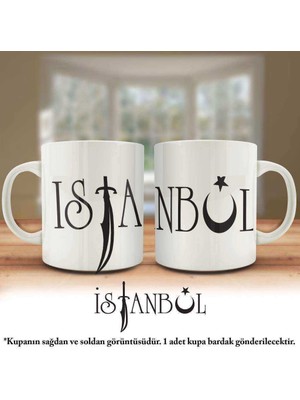 Çift Yön Renkli Baskılı İstanbul Ay-Yıldız Silüeti - Şehir Kupa Bardak