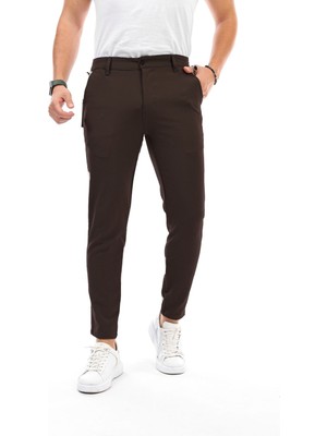 İDS Collection Erkek Kahve Renk Düz Kesim Kaliteli Esnek Likralı Bilek Boy Kumaş Pantolon