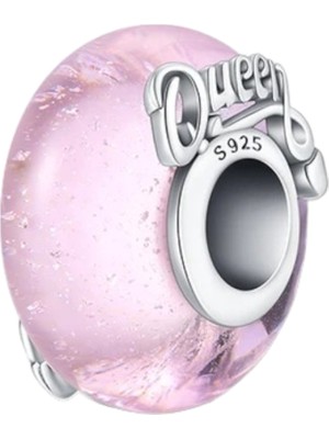 Kraliçe (Queen) Karanlıkta Parlayan Pembe Murano Charm | 925 Ayar Gümüş