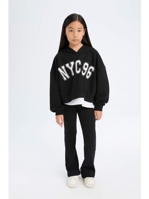 DeFacto Kız Çocuk 2'li Takım Kapüşonlu Baskılı Sweatshirt İspanyol Paça Tayt D0725A824AU