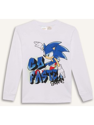 DeFacto Erkek Çocuk Pijama Takımı Sonic the Hedgehog Bisiklet Yaka Uzun Kollu Tişört Uzun Alt D5513A824WN