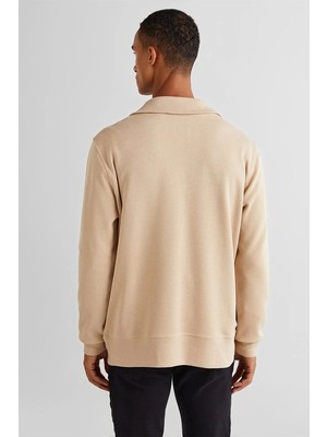 Gant Erkek Bej Regular Fit Yarım Fermuarlı Sweatshirt