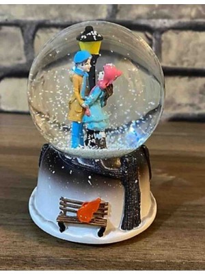 Kar Küresi Büyük Boy Sokak Lambası Altında Sevgililer Kar Küresi, Işıklı, Müzikli