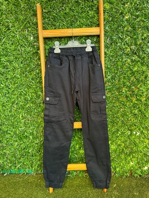 Kargo Cepli Gabardin Pantolon Siyah