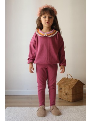 Pisi Pisi Kids Wear Premium Kalite Mürdüm Mor Renk Kız Çocuk  Pamuk Kaşkorse Alt Üst Takım