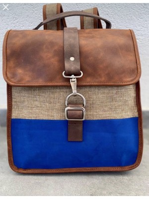 Kadın Mavi Kahve  Deri Sırt Çantası