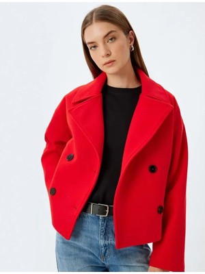 Koton Kruvaze Kısa Kaşe Kaban Cepli Düğmeli - Koton - 5WAK20177EW - Kırmızı - 38