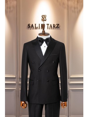 Damatlık İtalyan Kesim Slim Fit Siyah Kruvaze SD41052