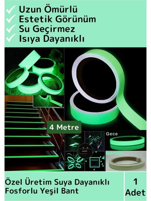 Wintoup Premium Seri Karanlıkta Işık Veren Yansıyan 4 Metre Fosforlu Yeşil Şerit Yapışkanlı Reflektör Bant