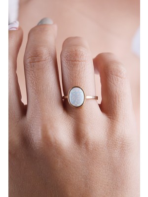 Naze Kuyumculuk 14 Ayar Altın Beyaz Sedefli Taşlı Yüzük