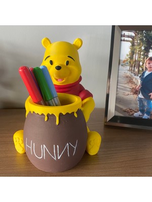 Root Made Sevimli Ayı Şekerlik Kalemlik Makyaj Kutusu Sunumluk Dekoratif Obje Winnie The Pooh El Boyaması 18CM