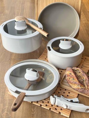 Rossev Baleriva Easy Cook Seramik Tencere Seti Bej 8 Parça