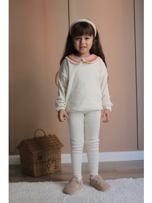 Pisi Pisi Kids Wear Premium Kalite Beyaz Renk Kız Çocuk % 100 Pamuk Kaşkorse Alt Üst Takım