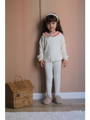 Pisi Pisi Kids Wear Premium Kalite Beyaz Renk Kız Çocuk % 100 Pamuk Kaşkorse Alt Üst Takım