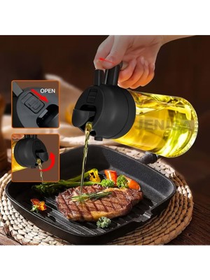 Jenisa Çift Fonksiyonlu Püskürtücü Cam Yağdanlık 500ML Zeytinyağı Şişesi Airfryer Sprey Yağlık.Karışık renk gönderilir.