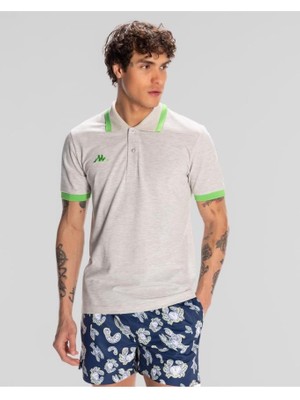 Kappa Logo Neon Erkek Gri-Yeşil Regular Fit Polo Yaka Tişört