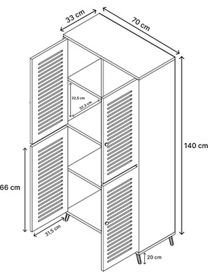 Enwood Deneb Mdf Safir Meşe 4 Kapaklı(Panjur Kapak) Ahşap Ayaklı Kiler Dolabı