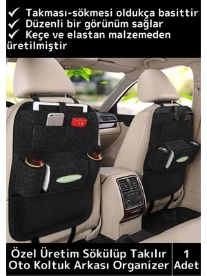 Wintoup Özel Model Sağlam Keçe Elastan Üretim Pratik Sök Tak Oto Koltuk Arkası Çok Fonksiyonlu Organizer