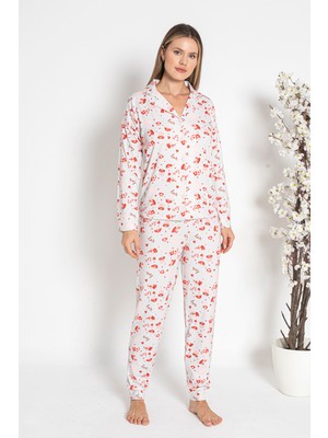 REMSA Kadın Termal Önü Düğmeli Pijama Takımı 24495 Ekru